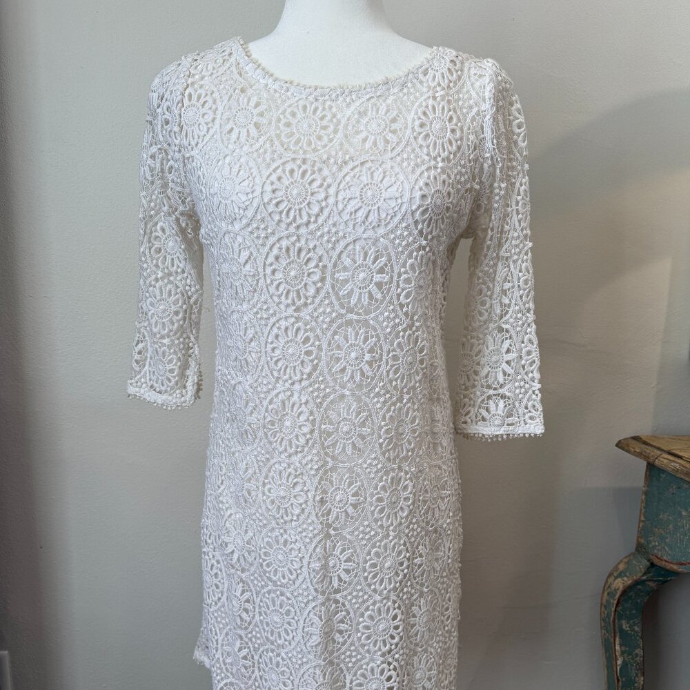 Gretchen Scott White Floral Lace Midi Dress